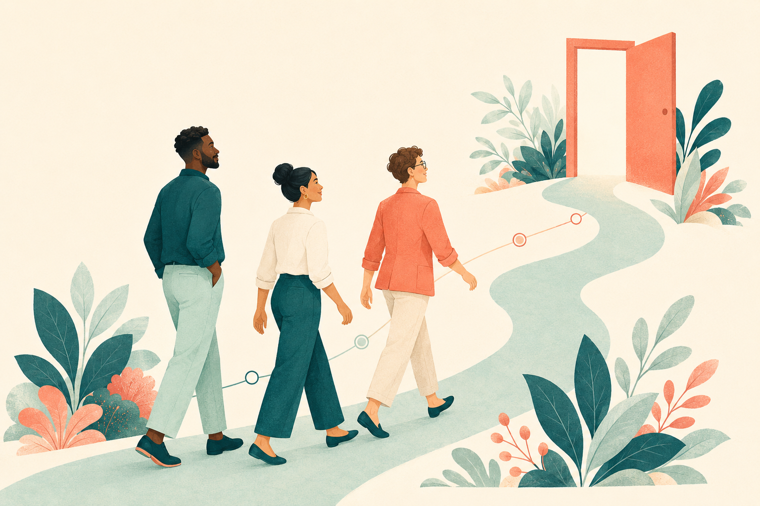 Profissionais seguindo diferentes caminhos em direção a novas oportunidades